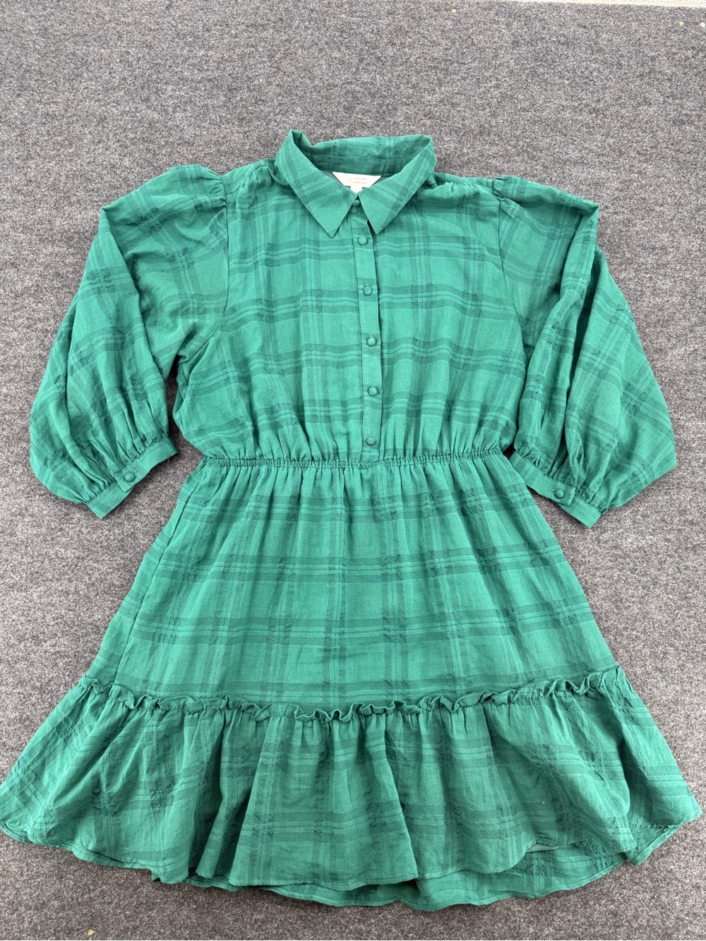LC Lauren Conrad Green Long Sleeve Button Front Ruffle Hem Dress